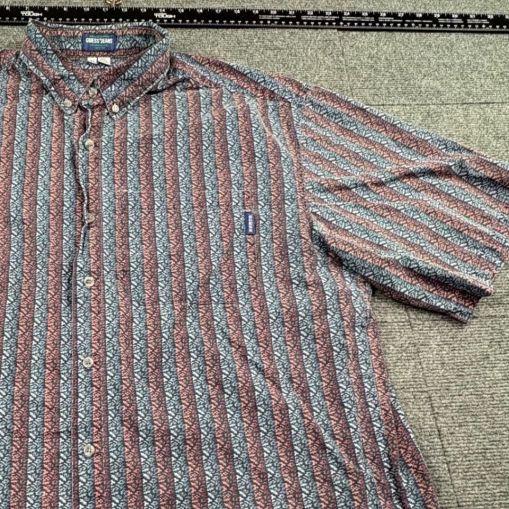 Vintage Guess Jeans Mens XL Short Sleeve Button Down Shirt Floral Stripe USA